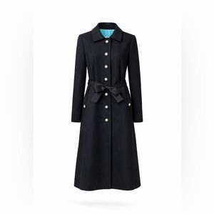 Louis Feraud Vintage Black‎ Wool Bow Coat Jewel Buttons Size M/L